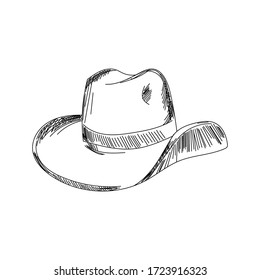 Vector Cowboy Hat Hand Draw. Doodle Hand Drawn Sign. Illustration For Print, Web