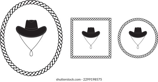 Vector cowboy hat illustration in 3 rope frames.