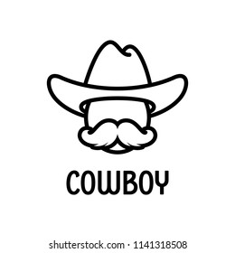 Vector cowboy icon with hat and large moustache