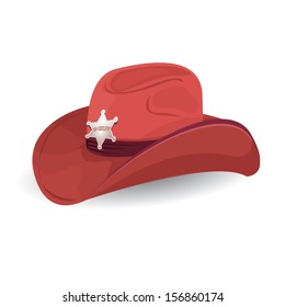 vector cowboy red hat with sheriff star badge.