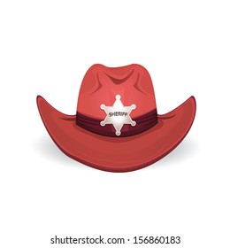 vector cowboy red hat with sheriff star badge.