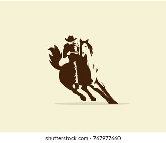 Vector of Cowboy riding wild horse