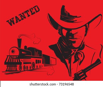 Vector cowboy and train. Western bandit life