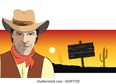 Vector cowboy.Color portrait of man