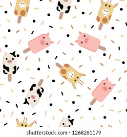 vector cow,pig&giraffe ice cream with sprinkles and dots.Great for wallpaper, packaging, backgrounds, invitations ,cards and surface design.