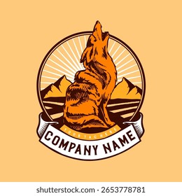 Coiote vetorial na montanha Clássico Vintage Logo