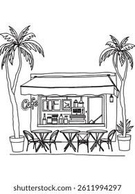 Vector Cozy Beach Bar with Cocktail Vibes Sketch