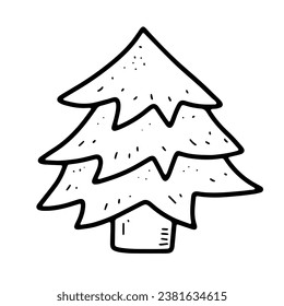 Vector cozy doodle Christmas tree. Hand drawn fir tree isolated on white background. Outline Scandinavian coniferous tree. Happy New Year, Merry Christmas holiday celebration symbol. Festive xmas sign