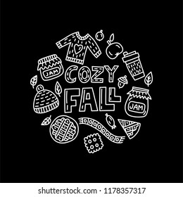 Vector Cozy Doodle Illustration on circle shape