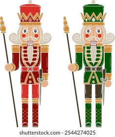 Vector cozy folk hand drawn Christmas illustration of a nutcracker toy. Scandinavian trendy Boho picture for winter holiday decorations.