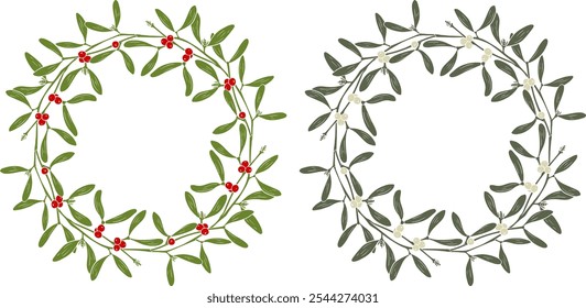 Vektor gemütlich folk handgezeichnet Weihnachten Illustration von Kranz. Scandinavian trendy Boho Bild für Winterurlaub Dekorationen. Mistel mit Beeren.