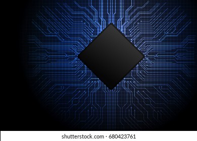 vector cpu chipset on blue mainboard line , hi-tech digital background