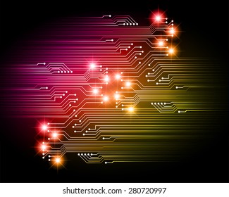 vector cpu computer technology, electronic concept. pink yellow circuit board