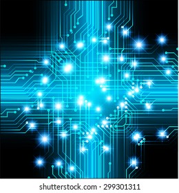 vector cpu computer technology, electronic concept. blue circuit board. star Spark