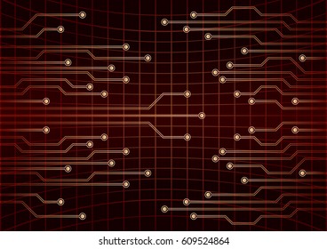 Vector cpu computer technology, electronic concept. red circuit board . Eps 10 vector illustration