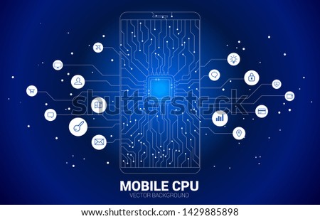 Vector CPU dot connect line circuit board style mobile phone icon. Concept for mobile phone technology and data network.