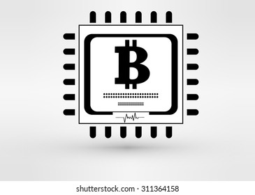 Vector CPU icon with bitcoin