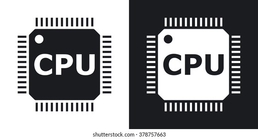 Vector CPU icon. Two-tone version on black and white background