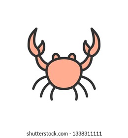 Vector crab, aquatic animal flat color line icon.