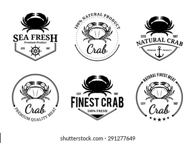 Vector crab design elements, label and icons.