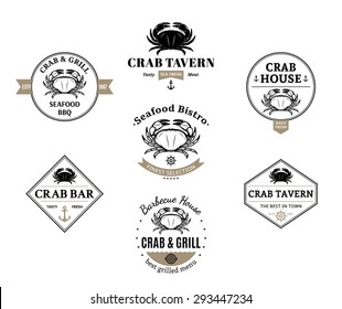 Vector crab design elements, label and icons.