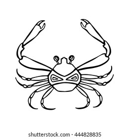 Vector crab logo isolated on white background. Line hand drawn silhouette.