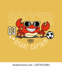 vector of crab palying the ball, smart captain, soccer, design graphic illustration