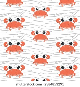 Vector crab pattern in flat style on a transparent background, marine design. Seamless pattern for fabric design, print, ocean life. for children's design