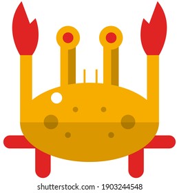 Vector crab with pincer-like claws icon. Sea underwater or beach inhabitant. Seafood symbol isolated on white background