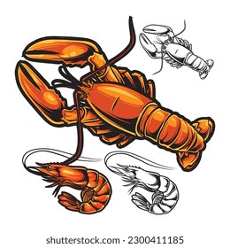 Vector Crab For Seafood with Color and Lineart