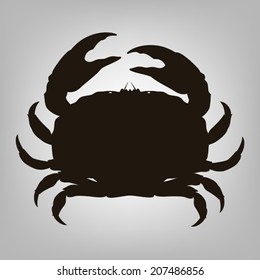 Vector crab silhouette on simple grey background