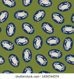 Vector Crabs in Ovals in Green and Blue seamless pattern background. Perfect for fabric, scrapbooking, and wallpaper.