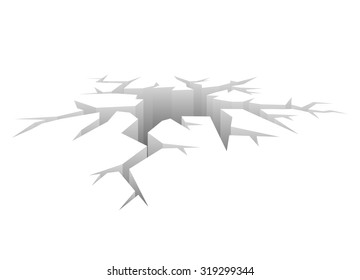 Vector Crack. Designed Hole. Crash Concept white Background