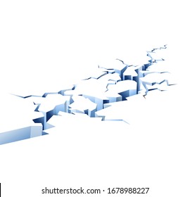 Vector crack in ice on white background. Cracked  fracture.
