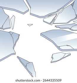 Vetor de vidro quebrado rachado com tom azul e rachaduras radiais. Símbolo de impacto, perigo, tensão ou estresse emocional. Ilustração isolada com linhas limpas e estilo fraturado.
