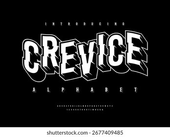 Vektorgrafik der geknackten Schrift und des Alphabetdesigns mit Großbuchstaben, Zahlen und Symbolen