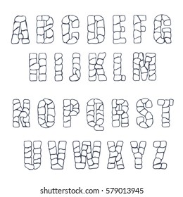 Vector cracked stone alphabet on a white background. Illustration