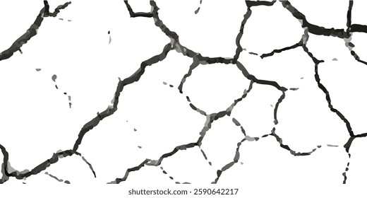 Vector Cracked Surface Textures with Earthquake Damage to Land, Floor, and Wall Surfaces in Black, White, and Grey, Perfect for Simulating the Aftermath of Earthquake Destruction.
