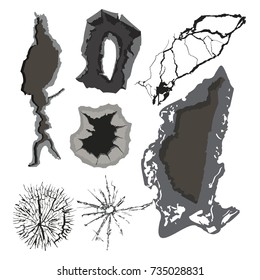 Vector crackle texture with many cracks scratches abstract grunge rough wall holes dust vector illustration.