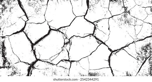 Grietas de Vector, roturas en la superficie de la tierra del terremoto. Vector de grietas de fondo de pared vieja, textura grunge. pintura blanca agrietada sobre un fondo blanco. 


