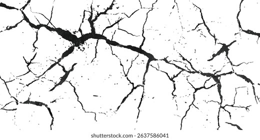 Vector the cracks concrete wall texture white and black. Grungy, grunge effect, grunge texture, dry land crack effect,	