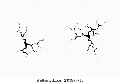Vector cracks in the ground. Set of various cracked png. Cracks or breaks in the surface. Damaged ground, surface.