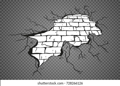 Vector cracks isolated on transparent background.