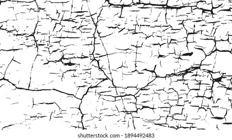 Vector cracks texture. Distressed grunge background. Vector scratches. Black cracks on white wall.