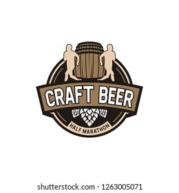 Vector craft beer badges. Vintage labels and emblems. Half Marathon 