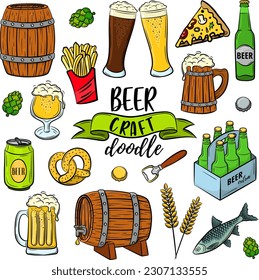 Vector craft beer doodle set colorful
