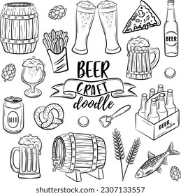 Vector craft beer doodle set