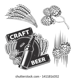 Vector craft beer, beer emblem, logotype, vector illustration isolated on white background