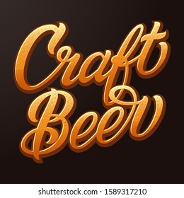 Vector craft beer typography. Lettering with beer color and bubbles. Pub advertising. Vector vintage lettering illustration.