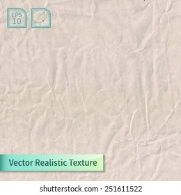 Vector craft crumpled recycled paper sheet photo texture. Wrapping paper with wrinkles for your design.